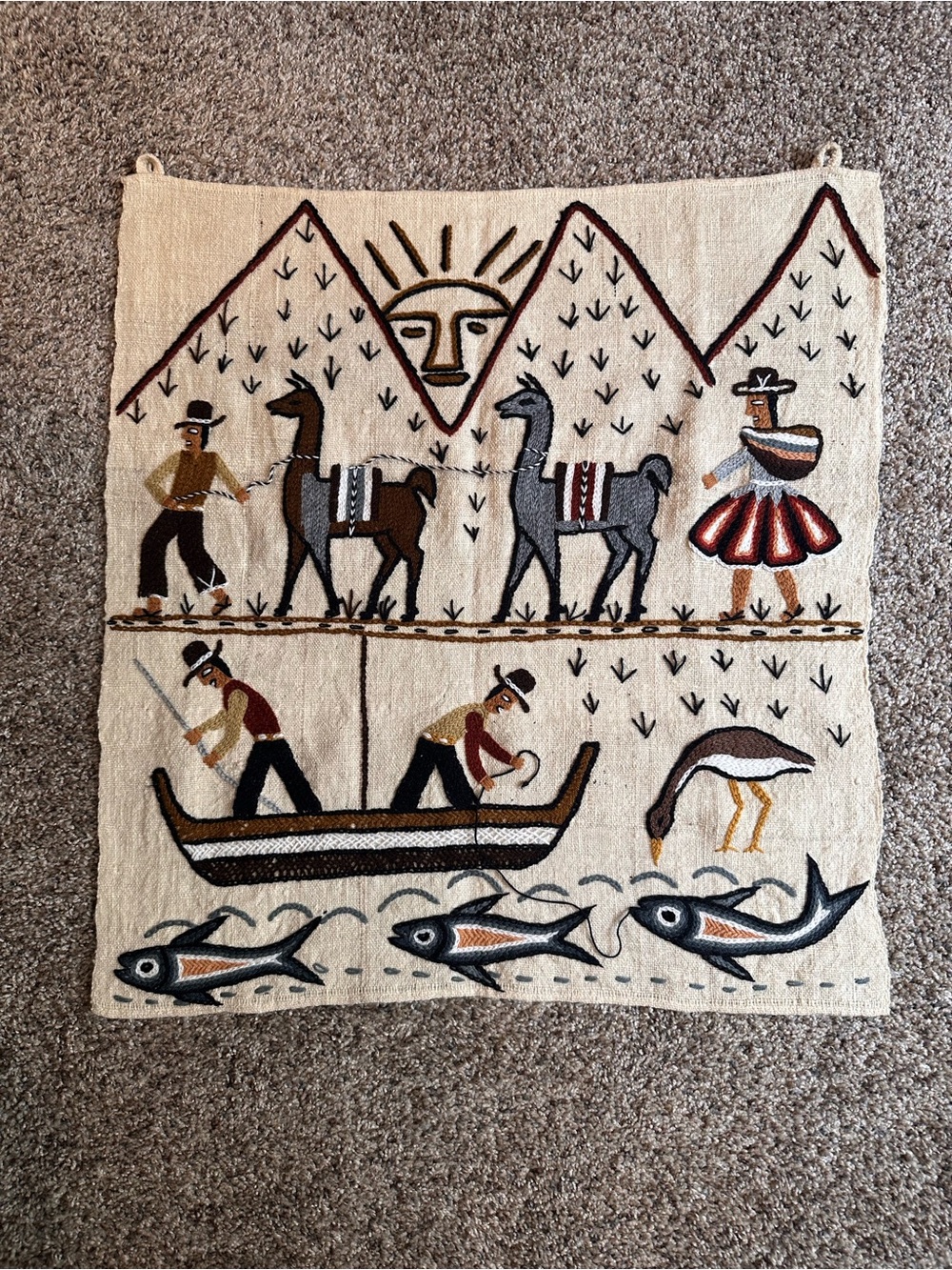 Handmade Ivory And Earth-Tone Peruvian Wall Hanging